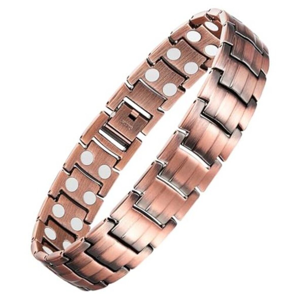 Mens Solid Copper Magnetic Bracelet Double Row Magnets Adjustable Wrist Jewelry